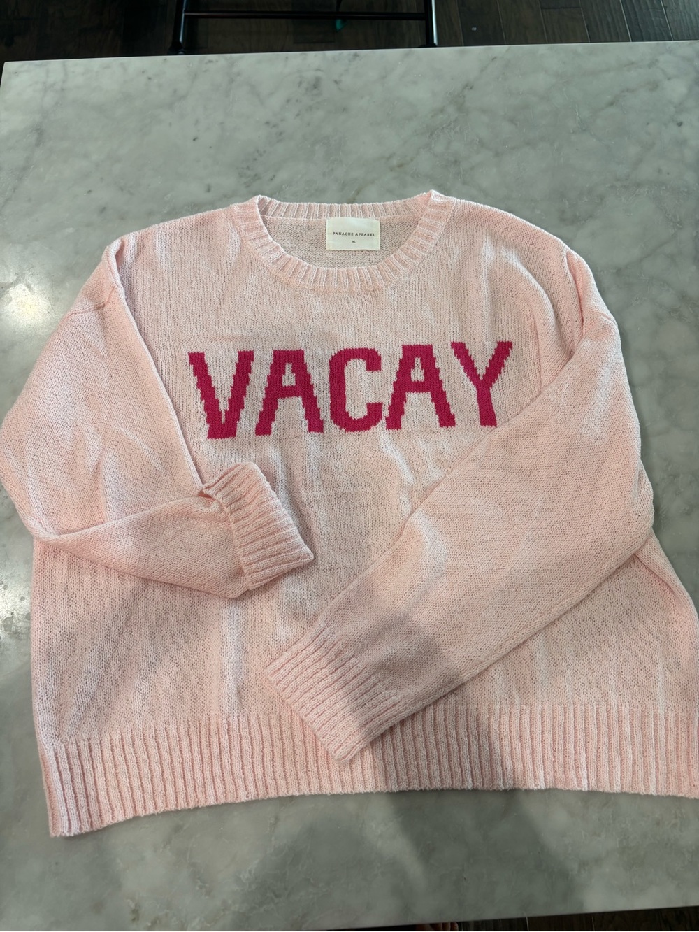 Panache Apparel Pink 'VACAY' Crewneck Sweater with Fuchsia Logo